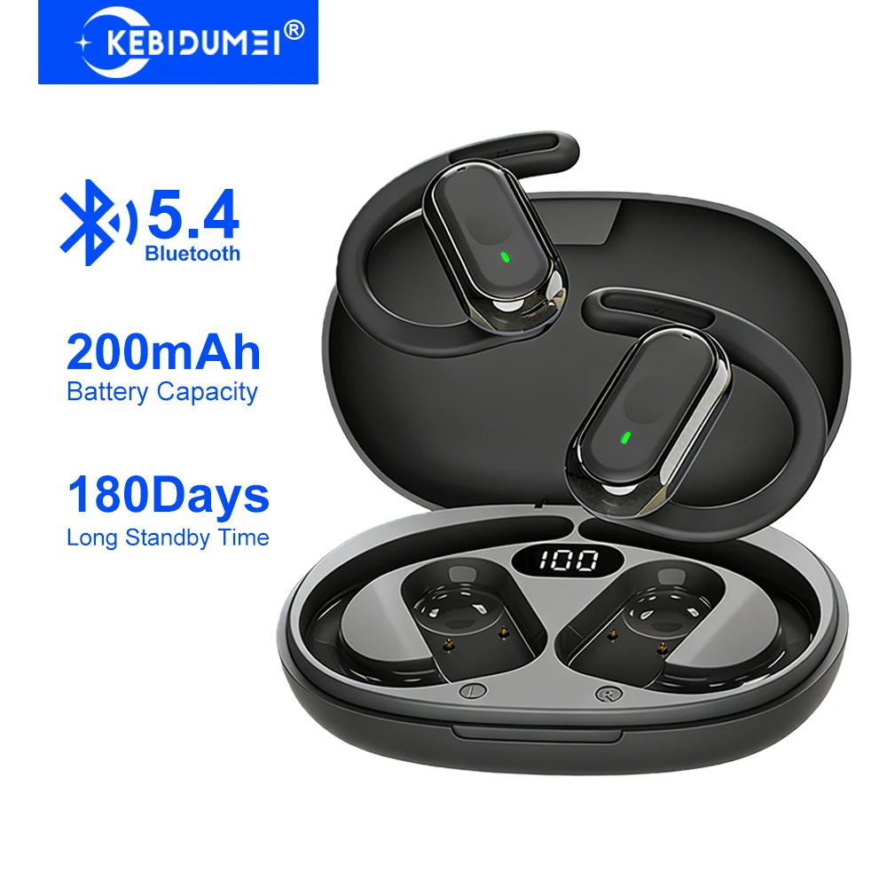 Bone Conduction Running Headphones - KEBIDUMEI Open-Ear Bluetooth 5.4 Earphones Ear